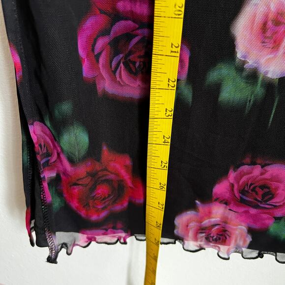 Black Pink Floral‎ Midi Skirt, Vintage, Y2K, Grunge, Goth, Dark Academia, Medium - Picture 3 of 5